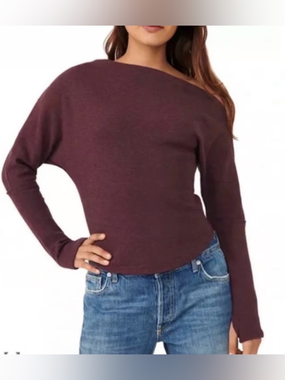 We The Free-Fuji Thermal-Asymmetrical-Off The Shoulder-Plum Jam-Long Sleeve-XS
